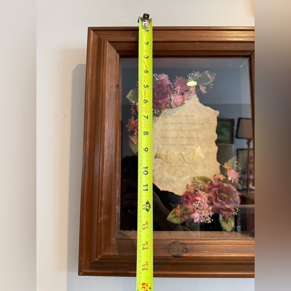 Vintage Wedding Shadow Box – Floral Art with Doves and Poetry – 15.5x13x2" - Picture 9 of 14